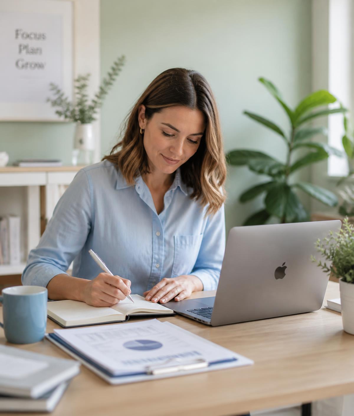 Accompagnement professionnel : préparation de documents administratifs dans un bureau lumineux